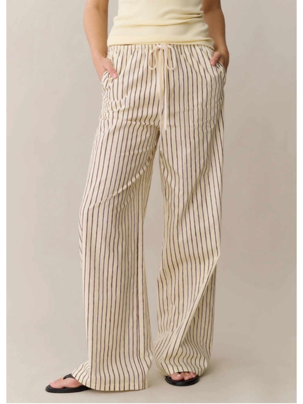 Women's Striped Wide Leg Pants Size S Beige Brown